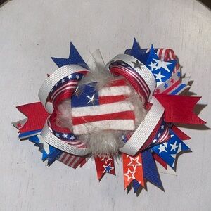 Super cute handmade America 4th of July Bow & Star Flag earrings